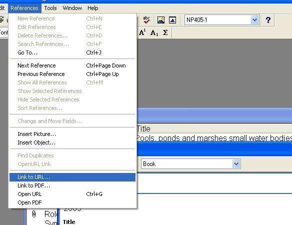 Inserting links to PDF files and web pages You can associate URLs and PDF files links to references.