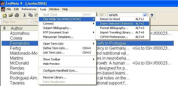 select "Cite While You Write" (CWYW)