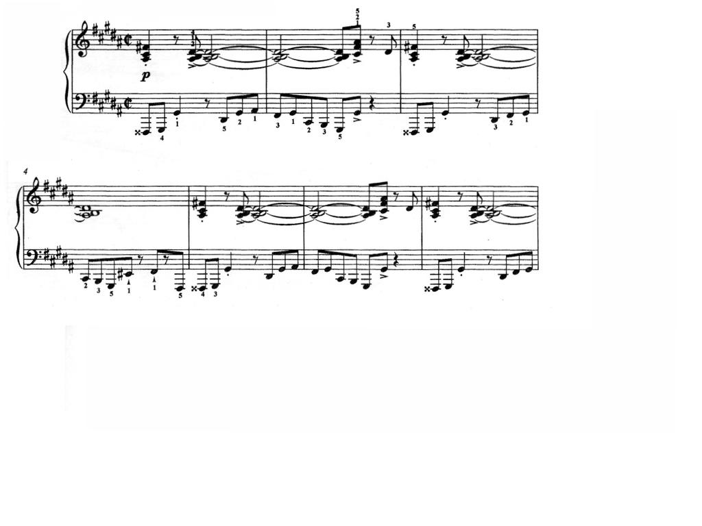 21 Example 1.24, Prelude XII, beginning Prelude XII is more straightforward, with a left-hand bass line that keeps the rhythm moving.
