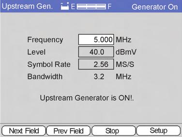 The initial default settings are all 5 MHz. 5.6.4 Operation Figure 5-28 In the Upstream Generator screen, there are only a few controls.