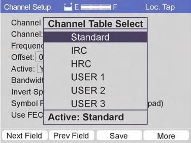 Chapter 3 User Setup In addition to the channel tables, the user may select to set up five DOCSIS channels for cable modem tests and SMART test modes and to set the pilots for the automated SMART