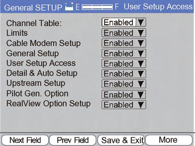 Chapter 3 User Setup MORE - This first General Setup screen is always accessible. The password must be entered to access the administrator functions.