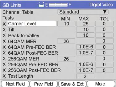 Chapter 3 User Setup 3.5.2 Digital Limits The second screen selects the desired digital tests, sets the minimum and maximum acceptable limits and enters a tolerance.