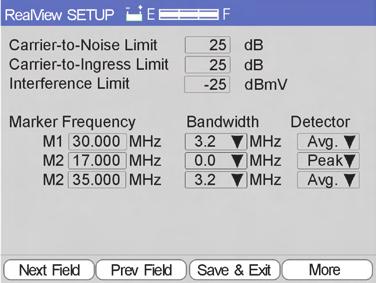 3.8 realview Chapter 3 User Setup The realview setup icon is used to setup the C/N limit, C/I limit, Interference limit and the initial marker configuration.
