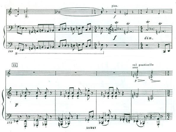 Example 4.18 Shostakovich, Violin Sonata, Op. 134, i, mm. 169-176 OCT2,3 SONATA FOR VIOLIN AND PIANO, OP. 134 By Dmitri Shostakovich Copyright 1969 (Renewed) by G. Schirmer, Inc.