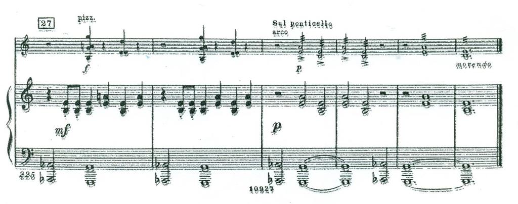 Example 4.20, Shostakovich, Violin Sonata, Op. 134, i, mm. 225-230 SONATA FOR VIOLIN AND PIANO, OP. 134 By Dmitri Shostakovich Copyright 1969 (Renewed) by G. Schirmer, Inc.