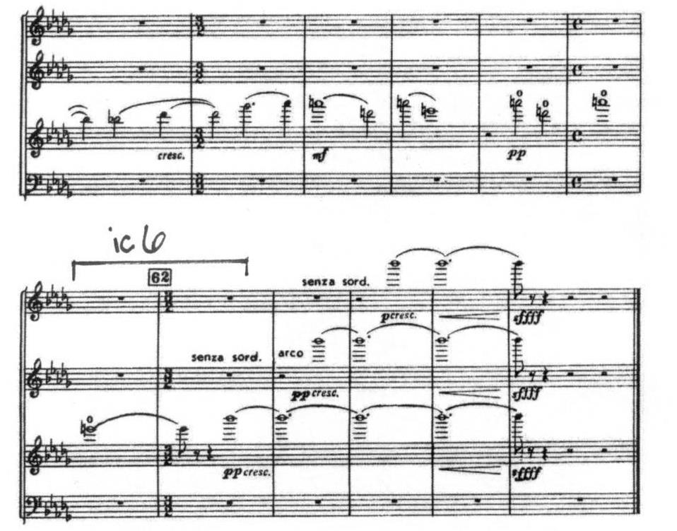 Example 5.19, Shostakovich, String Quartet, op. 138, end of mvt STRING QUARTET NO. 13 IN B FLAT MINOR, OP. 138 By Dmitri Shostakovich Copyright 1970 (Renewed) by G. Schirmer, Inc.