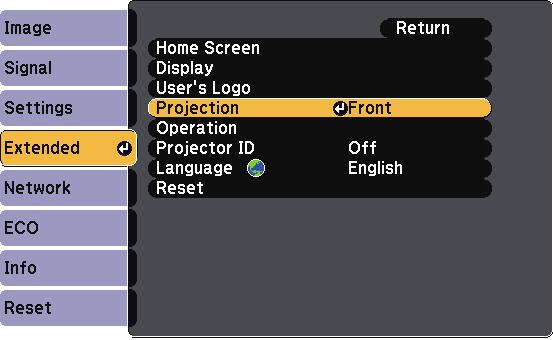 Projection Modes 36 d Select Projection nd press [Enter].