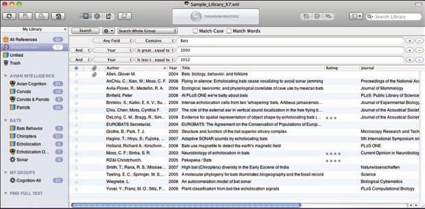 EndNote displays the search results. The Search Results group should show approximately 17 references in the Groups panel.