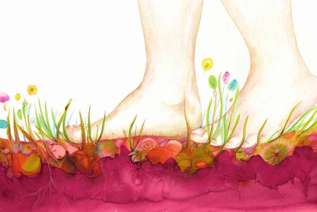 Her feet touched the red earth, the cool sea, snowy mountains, field of corns, sticky mud and the green grass tickled her toes. Nine toes, the tenth one curled upwards.