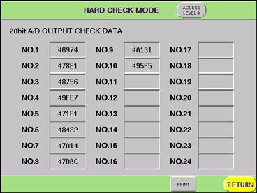 Chapter 6 TROUBLE SHOOTING HARD CHECK HARD CHECK This mode allows the engineer to check the output from the load cell of each weigh head.