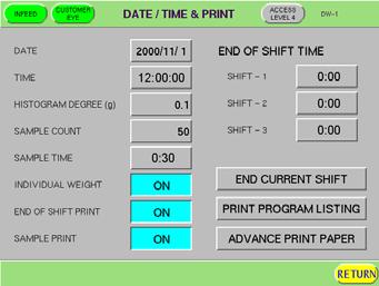 5 Level 3 SUPERVISOR PROCEDURES PRINTER SETUP Touch the boxed item "DATE/TIME & PRINT" in the main menu or the same pad in the menu bar at the bottom of the AUTOMATIC OPERATION screen.