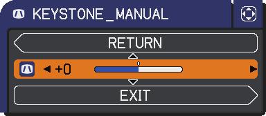 (2) MANUAL displays a dialog for keystone correction. Use the / buttons for adjustment. To close the dialog and complete this operation, press KEYSTONE button again.