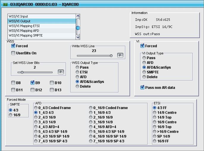 WSS/VI Output This allows the output data parameters relating to automatic aspect ratio control to be selected.