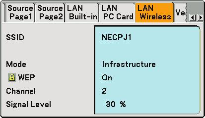 6. Using On-Screen Menu [LAN Wireless] This page shows information on settings for WEP key for encryption. SSID... Indicates the identifier (SSID) for your wireless LAN.