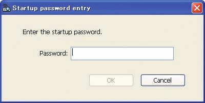 4. Start up Desktop Control Utility 1.0. The Startup password window appears. Window at the first startup Window after entering your startup password 5.