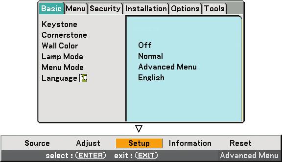 6. Using On-Screen Menu Menu Descriptions & Functions [Setup] [Basic] Selecting Keystone Mode [Keystone] This feature allows you to correct keystone distortion.