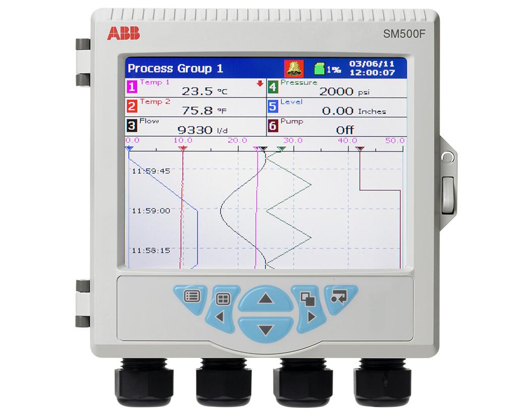 6 SM500F FIELD MOUNTABLE PAPERLESS RECORDER DS/SM500F-EN REV. AF Display options The SM500F is available with a choice of displays. Depending on the application requirements, either a 144 mm (5.7 in.