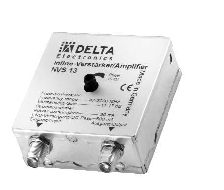 Inline amplifier For distribution of analogue and digital signals Frequency range up to 2200 Mz Remote powered DC - pass for LNB remote feeding Metal housing with plastic side brackets N 20 N NS 3