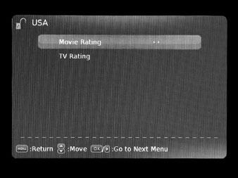 Menu Adjustments Parental Settings In the PARENTAL menu, you may block television and movie programming based on TV ratings and Motion Picture Association guidelines.