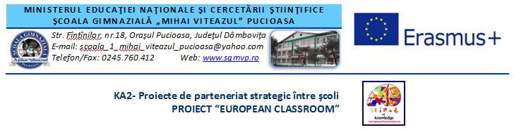 EUROPEAN CLASSROOM Proiect de Parteneriat Strategic între şcoli, derulat în cadrul Programului Erasmus+ (K.A.2.