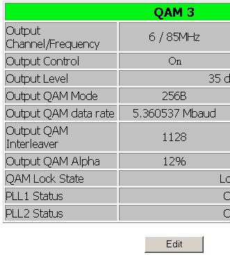 Monitoring and Control - QAM Screen The QAM screen: Allows user to configure the QAM output parameters.
