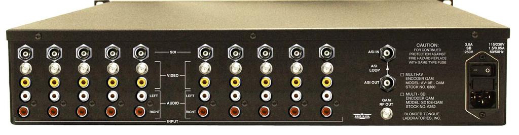 Rear Panel 10x BNC connectors for SD-SDI inputs (not available on AV10E-QAM) 10x F connectors & 10x RCA connectors for analog Video inputs 20x