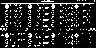 You can also set the sharpness (Q of the frequency response curve for the MID- filters. You can select the filter type for the LO band and HI band individually, choosing from four options.