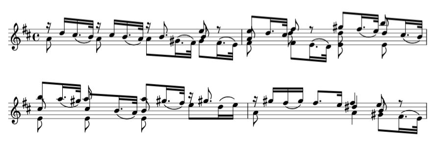 beat of bar 4. This is avoided by cutting short the minims in this bar and playing the D# on beat 4 as an up-bow. Ex. 4.5.