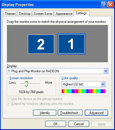 10 Virtually Repositioning Your Displays 1 On the Settings tab, click and drag the appropriate monitor icon to the desired position.