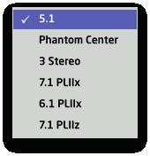 Channel Configurations The six channel 5.1 configuration is the default. Phantom Center is for Left + Right stereo only. 3 Stereo is for a Left + Center + Right front only configuration.