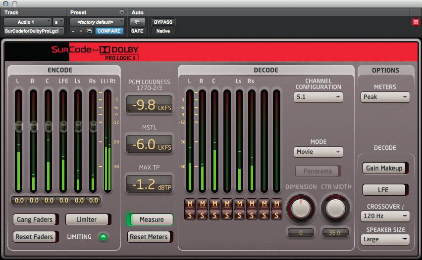 Using SurCode for Dolby Pro Logic II The Interface SurCode for Dolby Pro Logic II provides all user controls in one, unified window.