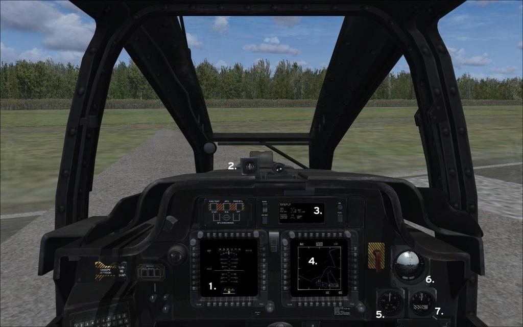 Virtual Cockpit Main (forward) panel Key 1. Left MFD 2. Whiskey Compass 3. CDU 4. Right MFD 5.