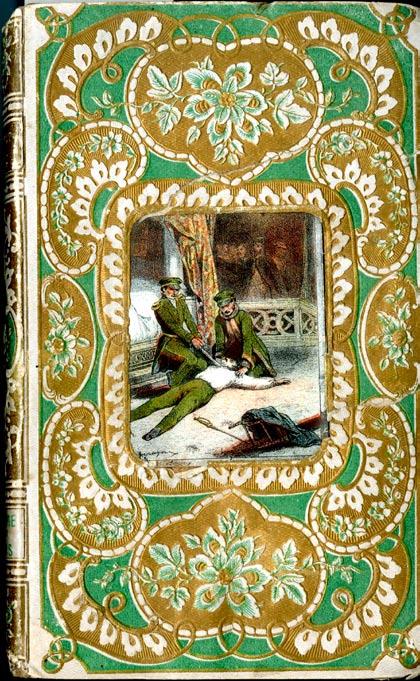 edition of Jean Marlès s Histoire de Russie depuis l origine de la monarchie jusqu à nos jours (Tours, 1857), with a coloured picture of cut-throats inlaid on green, gold and white patterned boards.
