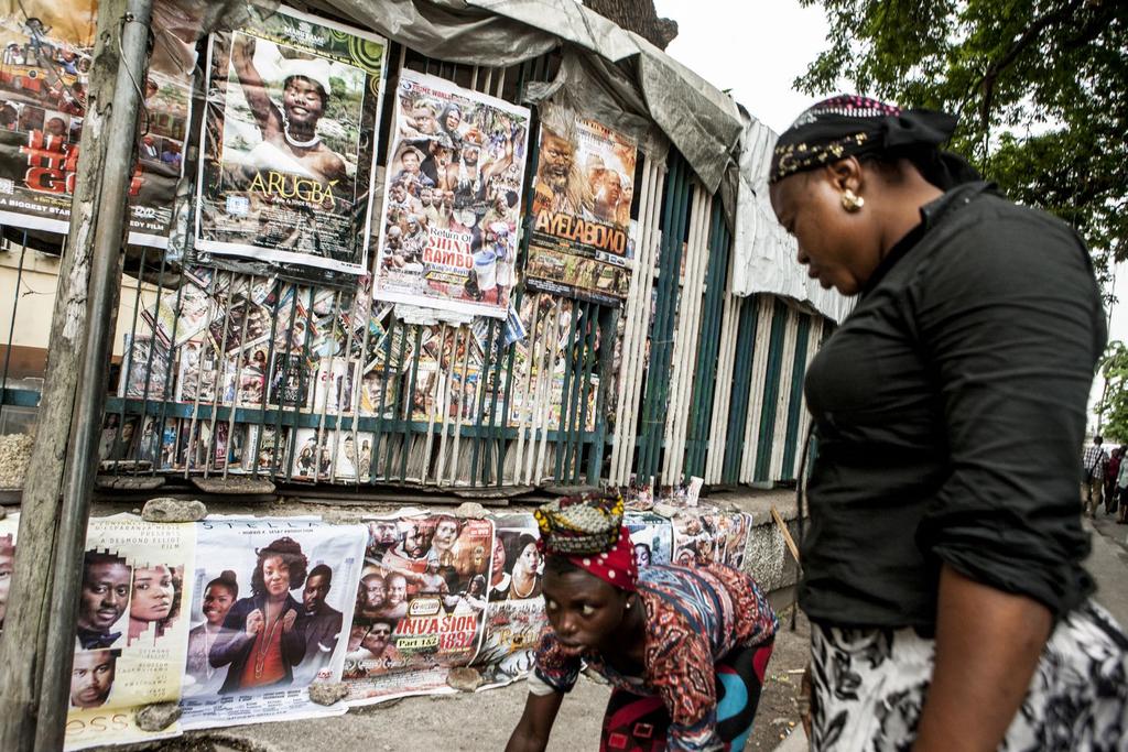 Lagos, Nigeria. Movie posters in a downtown street.