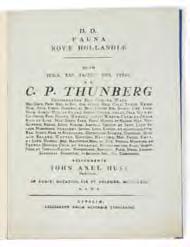 An Australian fauna 113. HUSS, John Axel and Carl Peter THUNBERG. D.D. Fauna Novae Hollandiae Small quarto, pp. [ii], 8; a fine copy in modern cloth. Uppsala, Royal Academy Press, 1822.