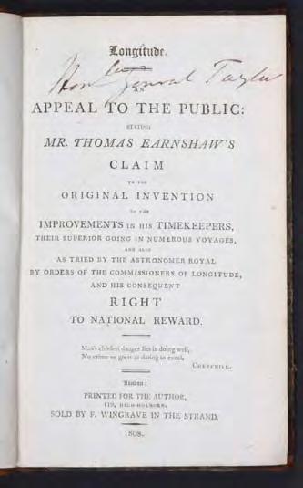 The great contemporary of Harrison and Arnold 139. [LONGITUDE] EARNSHAW, Thomas. Longitude. An Appeal to the Public: Stating Mr.