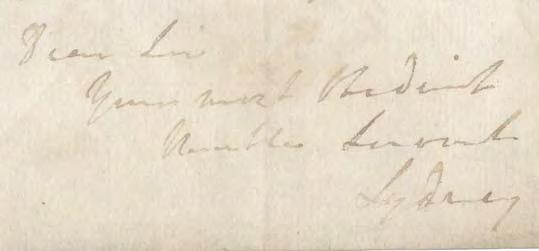 Signed, Sydney 169. SYDNEY, Viscount, Thomas TOWNSHEND. Autograph letter signed Sydney regarding the transfer of a young lieutenant.