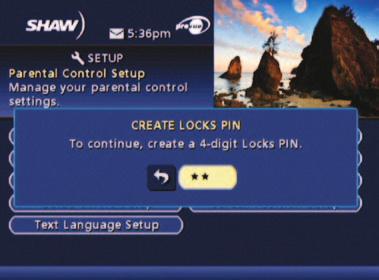 Enter your four-digit Parental Locks PIN and lock the channel, title or rating using the on-screen prompts. You can also set Locks from the Setup Menu.