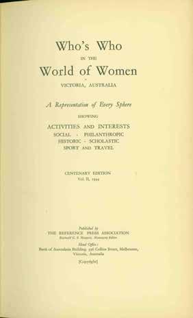 82 Victorian Women: WHO S WHO IN THE WORLD OF WOMEN Victoria Australia.