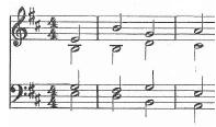 However, the third and the fourth chord have a common tone e 1 in the four-part writing of Schuurman, whereas there is no tone e at all in the third chord in Wagenaar s