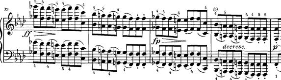 The interplay between F minor and A-flat major runs through the whole subject.