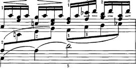 These two elements the stretching lines filled with auxiliaries and the syncopated accompaniment run throughout all the variations.