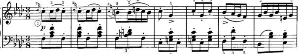 bright and sparkling triplets. Again like in the second variation the hands switch roles in the second part, returning to the original mode in the last four bars.
