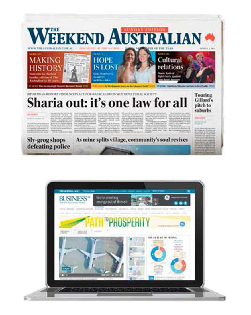 Custom publishing The Australian can assist in creating and providing custom content and products, from producing a tabloid printed product to be inserted into the newspaper, a special two page