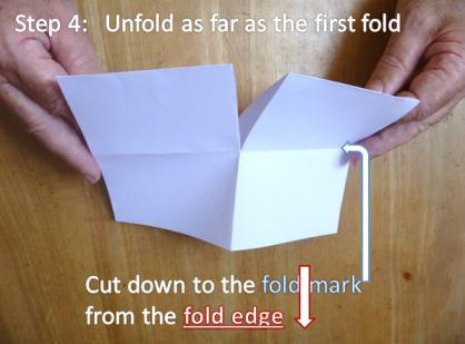 Make a perpendicular cut into the folded edge along the fold line as far as the fold line halfway down.