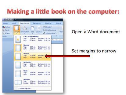 4. Making a Little Book on the Computer In a WORD document (Portrait layout) insert a table