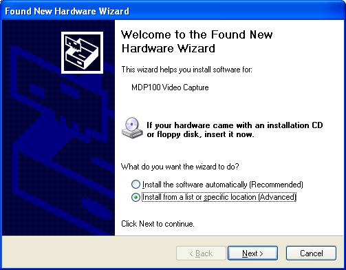 As Windows begins to boot, it will automatically open the "Found New Hardware Wizard" once it detects