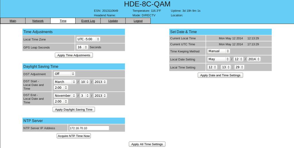 4 HDE-8C-QAM 6. "Time" Screen The Time screen (Figure 6.) allows you to set the current date and time for the HDE-8C-QAM.