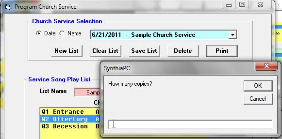 first select the song (line) you want to update Synthia would then load that song's parameters into the parameter boxes at the bottom of the 'Song Play List' frame Then you would make your changes by